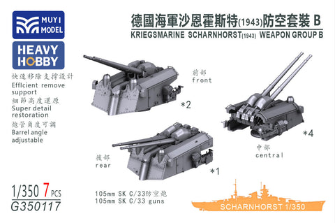 MUYIモデル G350117 1/350 ドイツ海軍シャルンホルスト (1943) 兵器グループ B