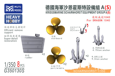 MUYIモデル G350130S 1/350 ドラゴン1040用 ドイツ海軍戦艦シャルンホルスト 装備品セットA(S)