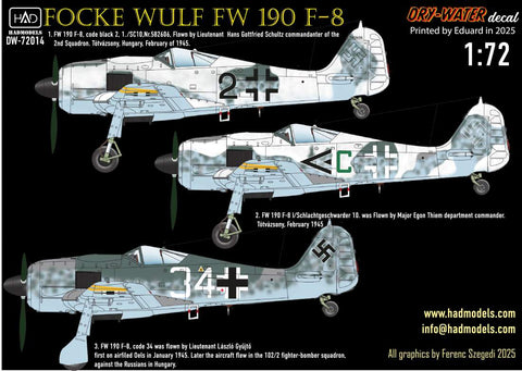 HADモデル DW-72014 1/72 FW 190 F-8 (グリーンC, ブラック2, ホワイト34) デカールシート