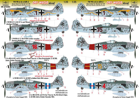 HADモデル DW-AP35004 1/35 FW 190 A-8 A-8/R-2 ドライウォーターデカールシート