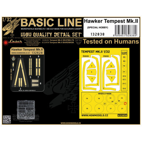 HGW 132838 1/32 ホーカー テンペスト Mk.II シートベルト BASIC LINE: seatbelts + masks | スペシャルホビー用