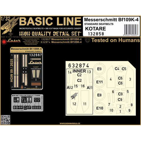 HGW 132858 1/32 Bf109K-4 (ファブリックシートベルト) BASIC LINE: seatbelts + masks | Kotare