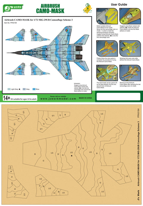 J's Work PPA5184 エアブラシ用迷彩マスキング 1/72 MiG-29UB カモフラージュ スキーム 3