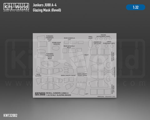Kitsworld KWM321002 1/32 1:32 scale Junkers Ju 88A-4 Canopy/Wheels Mask Recommended Kit - Revell 03988