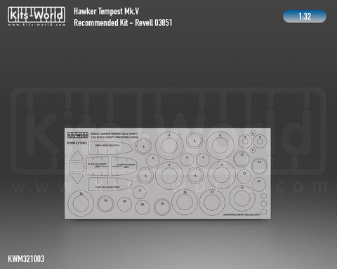 Kitsworld KWM321003 1/32 1:32 scale Hawker Tempest Canopy/Wheels Mask Recommended Kit - Revell 03851