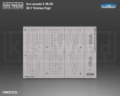 Kitsworld KWM321012 1/32 1:32 scale Avro Lancaster Mask QB-V Victorious Virgin - Scheme Set Recommended Kit - Border Models BF-010.