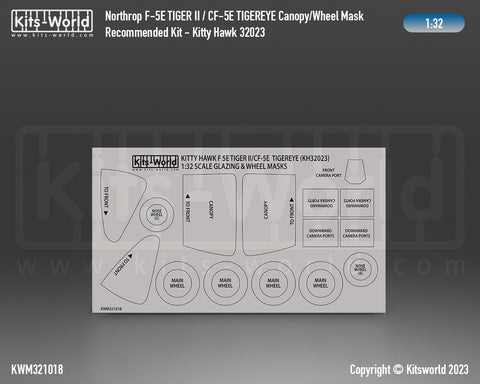 Kitsworld KWM321018 1/32 1:32 scale Canopy and Wheel Masks - Northrop F-5E Tiger II CF-5E TigerEye (Kitty Hawk).