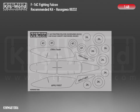 Kitsworld KWM481006 1/48 1:48 scale F16C - Canopy/Wheels Mask Recommended Kit - Hasegawa
