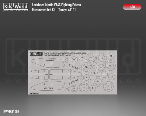 Kitsworld KWM481007 1/48 1:48 scale F16C Canopy/Wheels Mask - Recommended Kit - Tamiya