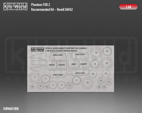 Kitsworld KWM481008 1/48 1:48 scale F4 Phantom Canopy/Wheels Mask - Recommended Kit - Hasagawa