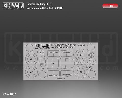 Kitsworld KWM481016 1/48 1:48 scale Hawker Sea Fury FB.11 Canopy/Wheel Masks - Recommended Kit - Airfix (A06105).