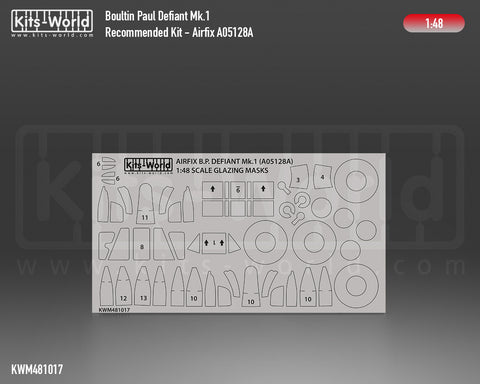 Kitsworld KWM481017 1/48 1:48 scale Boulton Paul Defiant Mk.1 Canopy/Wheel Mask -Recommended Kit - Airfix (A05128A).