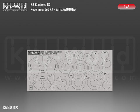 Kitsworld KWM481022 1/48 1:48 scale E.E Canberra B2 Canopy/Wheel Masks - Recommended Kit - Airfix (A10101A).