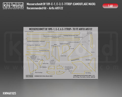 Kitsworld KWM481025 1/48 1:48 scale Messerschmitt Bf 109E-1, E-3, E-7- RLM 65, 70, 71 or 02 Splinter Scheme- Variation 1. For Airfix A05122.