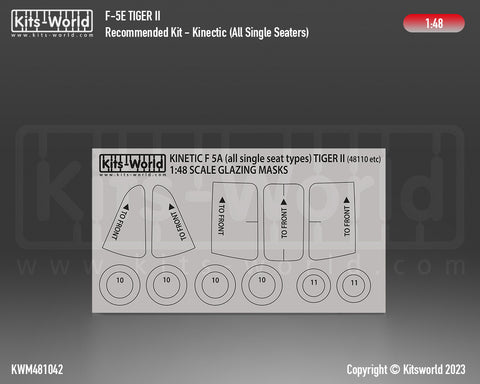 Kitsworld KWM481042 1/48 1:48 scale F-5A All single seat types TIGER II Canopy/Wheel Masks Recommended Kit - Kinetic (48110 Etc).