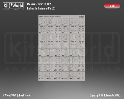Kitsworld KWM481044 1/48 1:48 scale Bf 109E Luftwaffe Part Two (4 part mask set plus decal sheet).