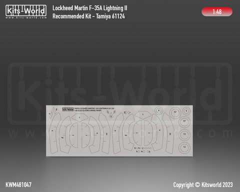Kitsworld KWM481047 1/48 1:48 scale Lockheed F-35A Lightning II Canopy/Wheel Masks Recommended Kit – Tamiya 61124