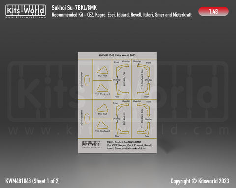 Kitsworld KWM481048 1/48 1:48 scale Sukhoi Su-7 Canopy/Wheel Masks– OEZ, Kopro, Esci, Eduard, Revell, Italeri, Smer and Misterkraft kits.