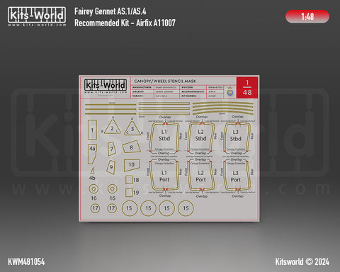 Kitsworld KWM481054 1/48 1:48 scale Canopy/Wheel Mask Set - Fairey Gannet AS.1AS.4 Recommended Kit Airfix (A11007)