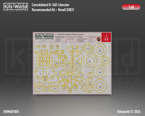 Kitsworld KWM481055 1/48 1:48 scale Canopy/Wheel Mask Set - B-24D Consolidated Liberator Recommended Kit Revell (03831)