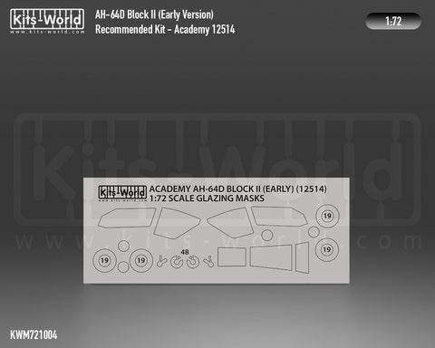 Kitsworld KWM721004 1/72 1:72 scale Hughes Apaches Canopy/Wheels Mask Recommended Kit - Acadamy.