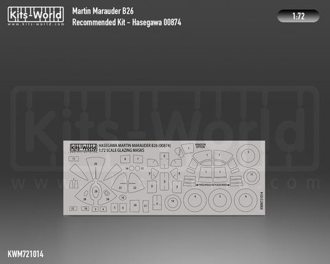 Kitsworld KWM721014 1/72 1:72 scale Martin Marauder B26 - Canopy/Wheels Masks - Recommended Kit - Hasegawa (00874).
