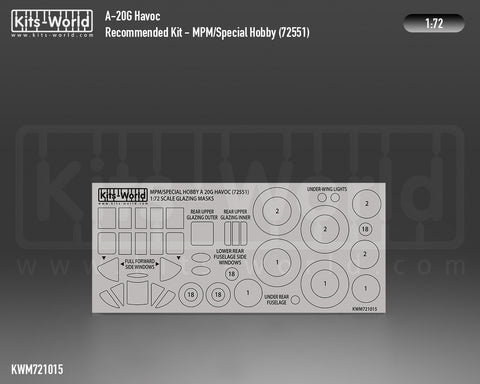 Kitsworld KWM721015 1/72 1:72 scale Douglas A20 Havoc - Canopy/Wheels Masks - Recommended Kit - MPM/Special Hobby