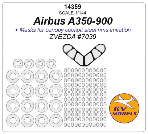 KVモデル 14359 1/144 エアバス A350-900 (ズベズダ #7039) + ホイール キャノピーマスキングシート