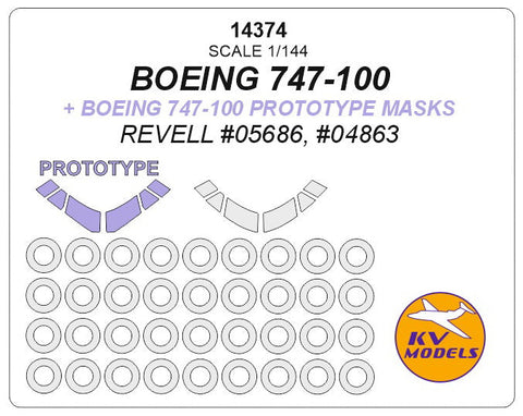 KVモデル 14374 1/144 ボーイング 747-100 + ボーイング 747-100 prototype mask (レベル #05686, #04863) + ホイール キャノピーマスキングシート