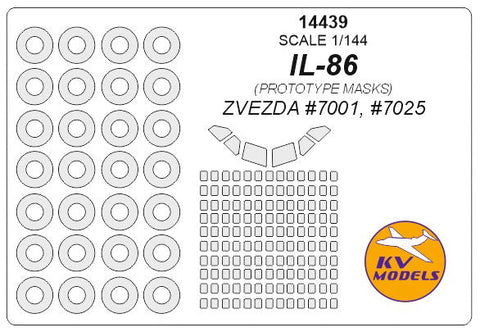 KVモデル 14439 1/144 イリューシン IL-86 (prototype masks) - (ズベズダ #7001, #7025) + ホイール キャノピーマスキングシート