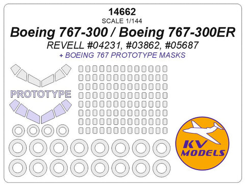 KVモデル 14662 1/144 ボーイング 767-300 / ボーイング 767-300ER (レベル #04231, #03862, #05687) + ボーイング 767 prototype mask and ホイール キャノピーマスキングシート
