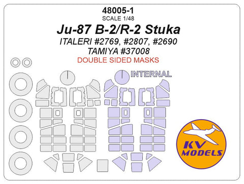 KVモデル 48005-1 1/48 Ju-87 B-2/R-2 スツーカ (イタレリ #2769, #2807, #2690 / タミヤ #37008) - 内外両面 + ホイール キャノピーマスキングシート