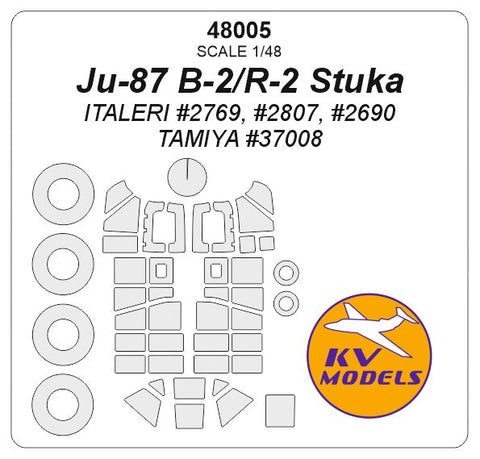 KVモデル 48005 1/48 Ju-87 B-2/R-2 スツーカ (イタレリ #2769, #2807, #2690 / タミヤ #37008) + ホイール キャノピーマスキングシート