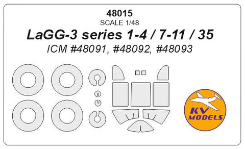 KVモデル 48015 1/48 LAGG-3 シリーズ 1-4 / 7-11 / 35 (ICM #48091, #48092, #48093) + ホイール キャノピーマスキングシート