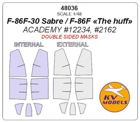 KVモデル 48036 1/48 F-86F-30 セイバー / F-86F «The huff» アカデミー #12234, #2162 (内外両面) + ホイール キャノピーマスキングシート
