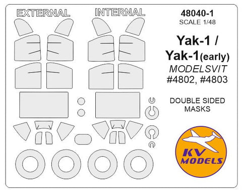 KVモデル 48040-1 1/48 Yak-1 (初期型) / Yak-1 - (MODELSVIT #4802, #4803) - (内外両面) + ホイール キャノピーマスキングシート