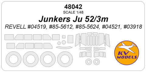KVモデル 48042 1/48 ユンカース Ju 52/3m (レベル #04519, #85-5612, #85-5624, #04521, #03918) + ホイール キャノピーマスキングシート