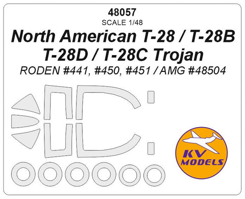 KVモデル 48057 1/48 ノースアメリカン T-28 / T-28B / T-28D / T-28C Trojan (ローデン #441, #450, #451 / AMG #48504) + ホイール キャノピーマスキングシート