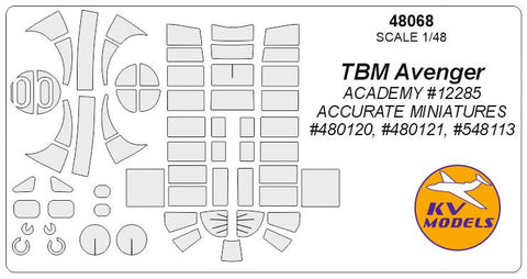 KVモデル 48068 1/48 TBM アベンジャー (アカデミー #12285 / ACCURATE MINIATURES #480120, #480121, #548113) キャノピーマスキングシート