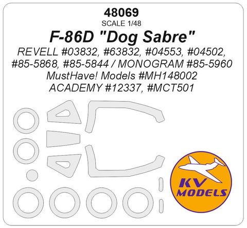 KVモデル 48069 1/48 F-86D "ドッグセイバー" (レベル #03832, #63832, #04553, #04502, #85-5868, #85-5844 / モノグラム #85-5960 / MustHave! Models #MH148002) + ホイール キャノピーマスキングシート