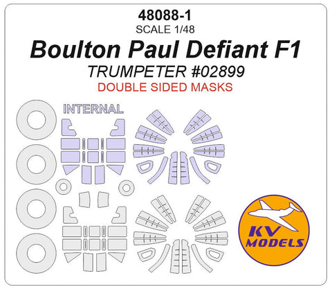 KVモデル 48088-1 1/48 ボルトン ポール ディファイアントt F1 (トランぺッター #02899) - 内外両面 + ホイール キャノピーマスキングシート