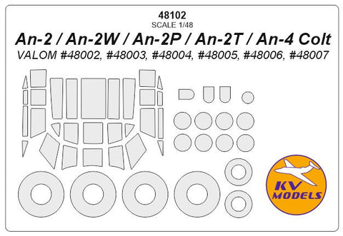 KVモデル 48102 1/48 An-2 / An-2V / An-2P / An-2T / An-4 Colt (VALOM) + ホイール キャノピーマスキングシート