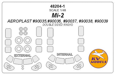 KVモデル 48204-1 1/48 Mi-2 (アエロプラスト #90035,#90036, #90037, #90038, #90039) - (内外両面) + ホイール キャノピーマスキングシート