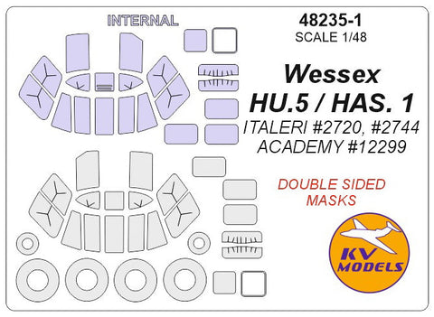 KVモデル 48235-1 1/48 ウェセックス HU.5 / HAS. 1 (イタレリ #2720, #2744 / アカデミー #12299) - (内外両面) + ホイール キャノピーマスキングシート
