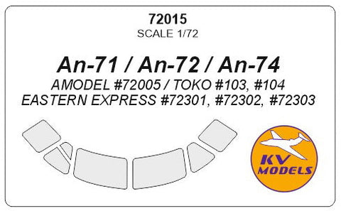 KVモデル 72015 1/72 An-71 / An-72 / An-74 (Aモデル/TOKO/イースタンエクスプレス) キャノピーマスキングシート