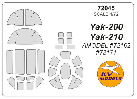 KVモデル 72045 1/72 Yak-200 / Yak-210 (Aモデル #72162, #72171) キャノピーマスキングシート