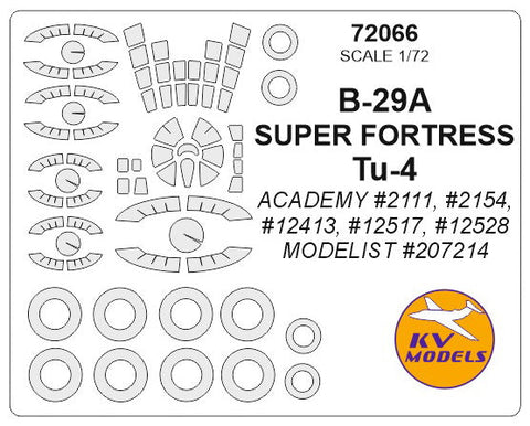KVモデル 72066 1/72 B-29A スーパーフォートレス / Tu-4 (アカデミー/モデリスト) + ホイール キャノピーマスキングシート