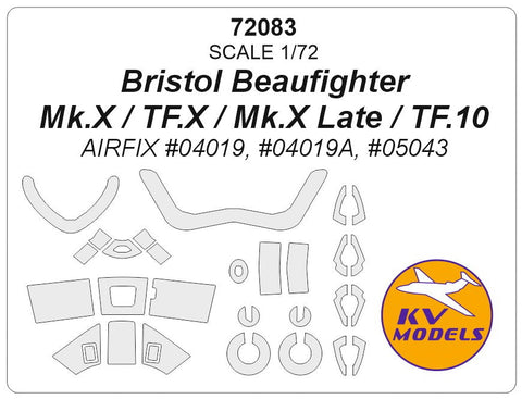 KVモデル 72083 1/72 ブリストル ボーファイター Mk.X / TF.X / Mk.X 後期型 / TF.10 (エアフィックス) + ホイール キャノピーマスキングシート