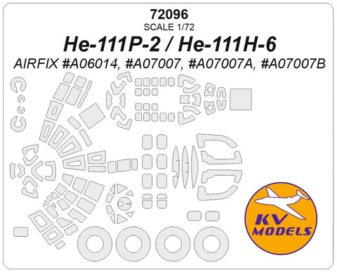 KVモデル 72096 1/72 ハインケル He-111P2, He-111 H-6 (エアフィックス) + ホイール キャノピーマスキングシート