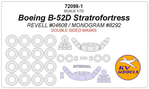 KVモデル 72098-1 1/72 ボーイング B-52D ストラトフォートレス (レベル #04608 / モノグラム #8292) - (内外両面) + ホイール キャノピーマスキングシート
